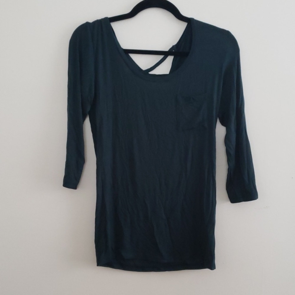 Lime Blue | 3/4 Sleeve Cut-Out Back Shirt